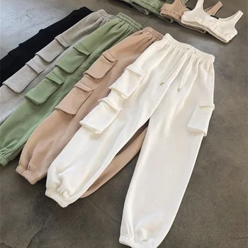 Kevad-Sügis Joggers Naine Sweatpants Harajuku Püksid Elastics Kõrge Vöökoht Tahke Püksid 5 Värvid 2021