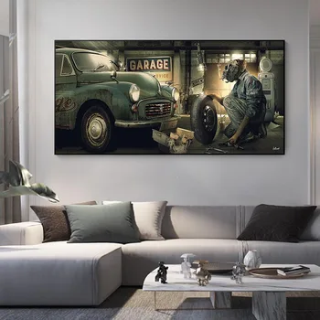 Koer Auto Remont Pilte Print Lõuend Lahe Buldog Kunsti Plakatid ja Pildid Kaasaegne Seina Pildid elutuba Home Decor