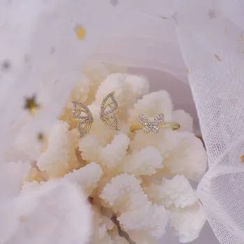 Korea Õõnes Liblikas Sõrme Sõrmus Trendikas Reguleeritav Tsirkoon Crystal Geomeetriline Avatud Ring Elegantne Naiste Mood Ehteid