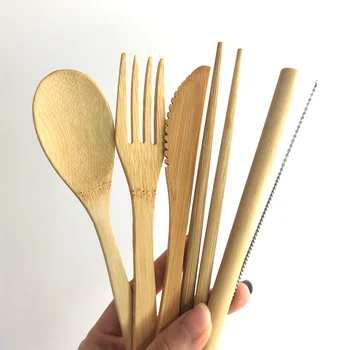 Kuum 6tk bambusest Söögiriistade komplekt puidust lauanõud määratud Looduslike Eco Sõbralik Nuga Lusikas-Kahvel Käsitöö Woode Kaasaskantav
