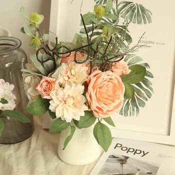 Kõrge kvaliteet, Kaunis Roosa Pojeng Kunstlik Siidist Lilled, kimp kodu poole aasta kevadel pulm teenetemärgi mariage võltsitud Lill