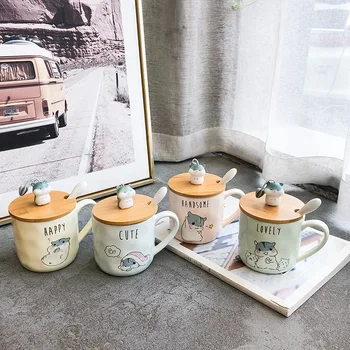 Loominguline cartoon hamster kruus kaas, lusikas, 400ml teacup kohvi keraamilised kruusid office cup office Drinkware paar tassi kingitus