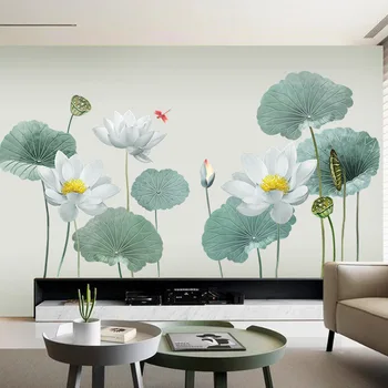Lotus Seina Kleebised elutoas Tapeet Kaunistused Lotus Leaf isekleepuvad Lill Magamistuba DIY Vinüül Tuba Teenetemärgi