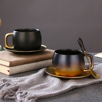 Luksuslik Must Kuld, Marmor Keraamiline Kohvi Tassi Lühendatud Kohvi Kruus-Kohvik Tee Hommikusöök Piima Tassi Taldrik Ülikond Plaat Lusikas Komplekt