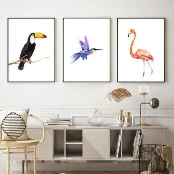 Minimalistlik Troopiliste Lindude Papagoi Flamingo Loomade Akvarell Lõuendile Maali Kunst Prindi Plakat Pilt Seinamaaling Home Decor Raamita