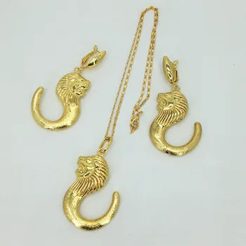 Mood Lõvi pea kaks disain kõrvarõngad/ripats/kaelakee 24K kuld ehted seatud naiste kuld kingitus