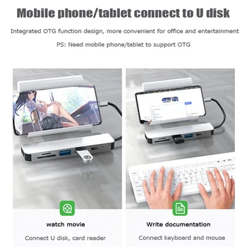 Mosible USB-C-Hub Dokk 4K HDMI-Ühilduv Adapter TF-SD-Reader-USB-Type-C PD 3.0 Splitter for MacBook Pro/Air PC Tarvikud