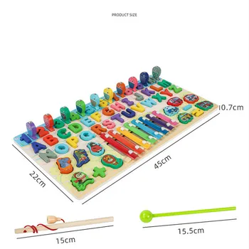 Multifunktsionaalne Kalapüügi Logaritmiline Juhatuse Varajase Hariduse Puidust Puzzle Montessori Mänguasi Liikluse Digitaalse Käsi Koputab Klaver