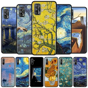 Must Pehme Puhul Realme 6 7 Pro C3 5 8 XT GT Neo X50 C15 C11, C21, C25, 7i Luksus Põrutuskindel Telefon Kate Van Gogh Kunsti Esteetika