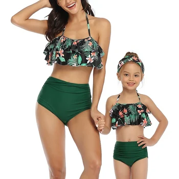 Naised, Lapsed Ujumistrikoo Kaks Tööd Mood Seksikas Prindi Ruffled Kõrge Vöökoht Split Ujumispüksid Bikini Beach Kleit Üles