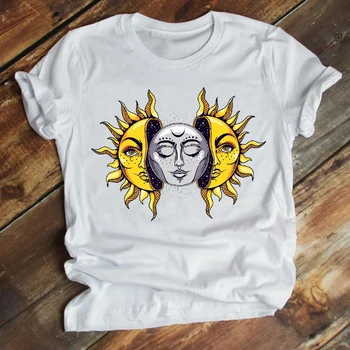 Naiste Riided Vintage Moon Sun Trend Armas Moe Lühikesed Varrukad Suve Riideid Prindi Tshirt Naine Tee Top Graphic T-särk