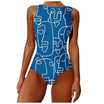 Naiste Sexy Bikini Ujumistrikoo Prindi Laiad Rihmad Kõrge Kaeluse Backless Supelrõivad Ühes Tükis Ujumisriided Naiste Bodysuit Must Roheline Roosa