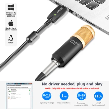 Neewer USB-Mikrofoni Kaabel, USB-Mees XLR Naissoost Mic-Link Converter Studio Audio Kaabel Mikrofon,Salvestamise Karaoke Laulda