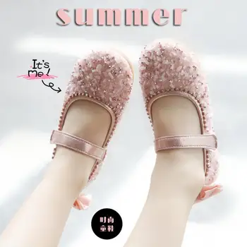 Printsess tüdrukute nahast vabaaja sandaalid flash sandaalid laste tantsu kingad vibu roosa hõbedane tulemuslikkuse kingad
