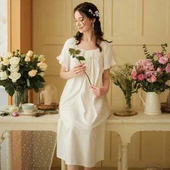 Puuvill Nightgowns Naiste Magus Armas Sleepwear Valge Nightgowns Kevad Sügis Vaba Aja Mood Puuvill Sleepwear Originaal