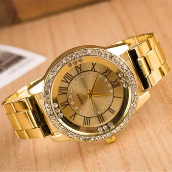 Quartz Watch Naiste Crystal Rhinestone Roostevabast Terasest Randmele Käekella Daamid Rooma Numbritega Kellad relogios masculinos zegarek tamme