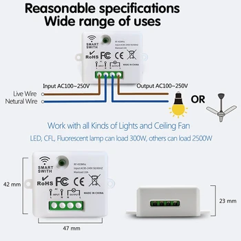 Traadita Smart Switch Kerge RF 433Mhz 86 Seina Paneeli Vahetus koos puldiga Mini Relee Vastuvõtja 220V Koju Led Lamp Fänn