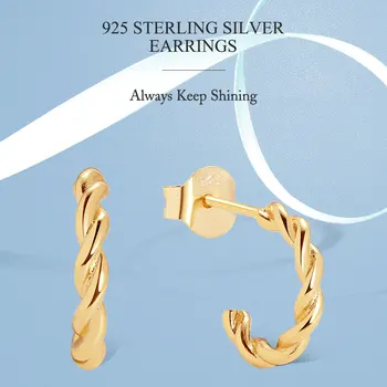Tõeline 925 Sterling Hõbe Koos 18K Pinnatud Kuld keerdsilmusena Kõrvarõngad Helix Huggies Kõrvarõngas Naiste Ins Stiilis Ehted