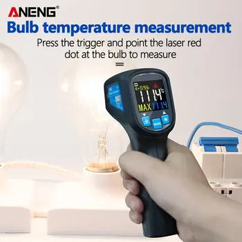 Uus Digitaalne Infrapuna Termomeeter Relv Laser Temperatuuri Mõõtja Mitte kontakti IR Termomeeter Pyrometer Hygrometer Värviline LCD Ekraan