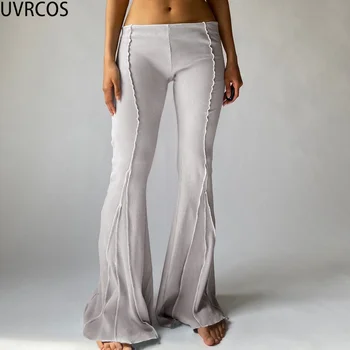 UVRCOS Suve Riideid Naistele 2021 Uus Vogue Tahke Kuum Streetwear Venitada Põletatud Püksid Kõrge Vöökoht Soonilised Bodycon Y2k Pikad Püksid