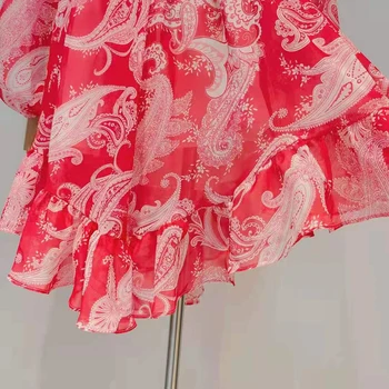 VGH Prindi Segast Ruffle Kleit Naistele Seista Krae Pikk Varrukas Kõrge Vöökoht Tabanud Värvi Kevad Kleidid Naiste Mood Uus 2021