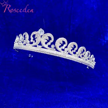 • Kaasamine Tiaras Ja Kroonid Luksus CZ Printsess Võistlused Pulmad Juuksed Tarvikud Pruudi Ehted RE3637